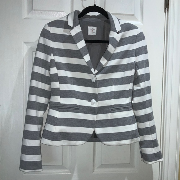 The Academy Blazer heather gray stripe Sz 2 decorative buttons double button - Picture 1 of 6